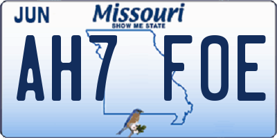 MO license plate AH7F0E