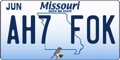 MO license plate AH7F0K