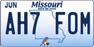 MO license plate AH7F0M