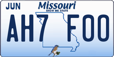 MO license plate AH7F0O