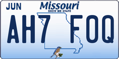 MO license plate AH7F0Q