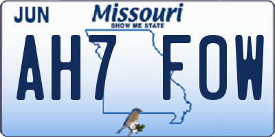 MO license plate AH7F0W