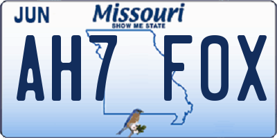 MO license plate AH7F0X
