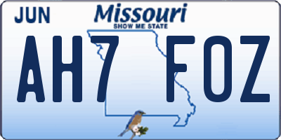 MO license plate AH7F0Z