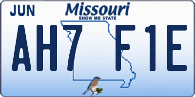 MO license plate AH7F1E