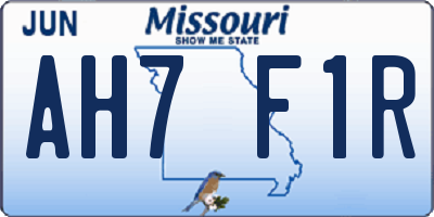 MO license plate AH7F1R