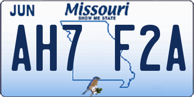 MO license plate AH7F2A