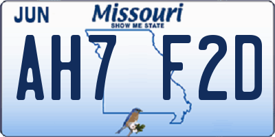 MO license plate AH7F2D