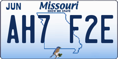 MO license plate AH7F2E