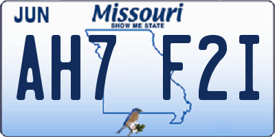 MO license plate AH7F2I