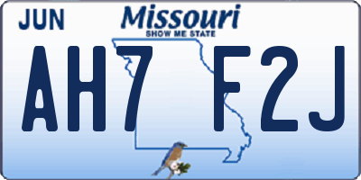MO license plate AH7F2J