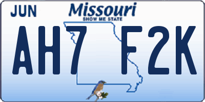 MO license plate AH7F2K