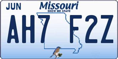 MO license plate AH7F2Z