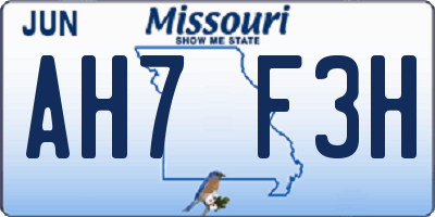 MO license plate AH7F3H