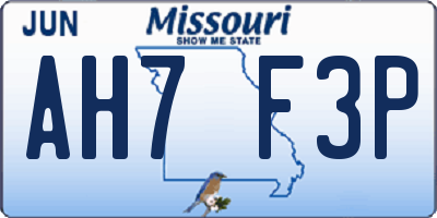 MO license plate AH7F3P