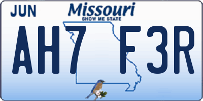 MO license plate AH7F3R