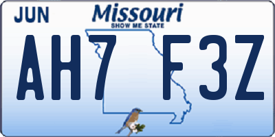 MO license plate AH7F3Z