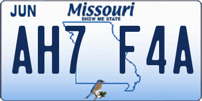MO license plate AH7F4A