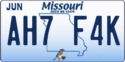 MO license plate AH7F4K