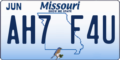MO license plate AH7F4U
