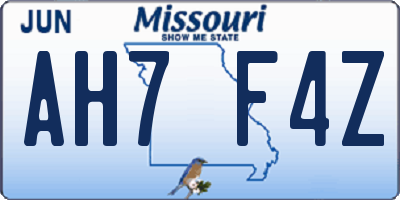 MO license plate AH7F4Z