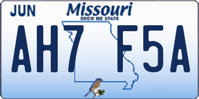 MO license plate AH7F5A