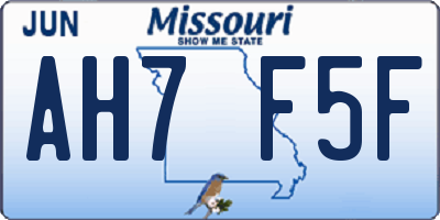 MO license plate AH7F5F