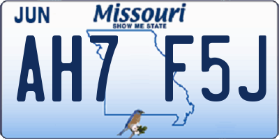 MO license plate AH7F5J