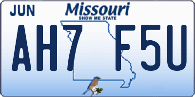 MO license plate AH7F5U