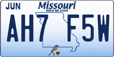 MO license plate AH7F5W
