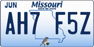 MO license plate AH7F5Z