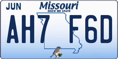 MO license plate AH7F6D