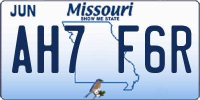 MO license plate AH7F6R