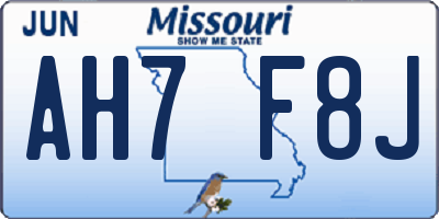 MO license plate AH7F8J