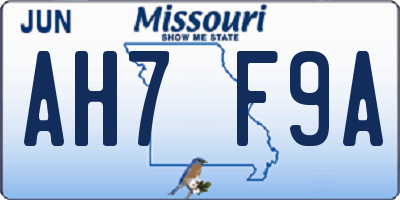 MO license plate AH7F9A