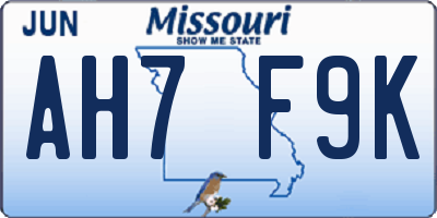 MO license plate AH7F9K