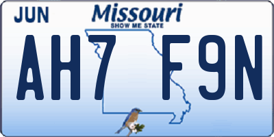 MO license plate AH7F9N