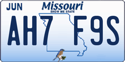 MO license plate AH7F9S