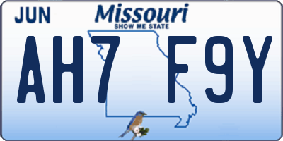 MO license plate AH7F9Y