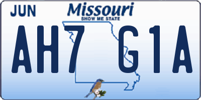 MO license plate AH7G1A