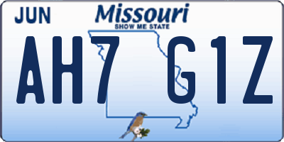 MO license plate AH7G1Z