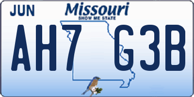 MO license plate AH7G3B