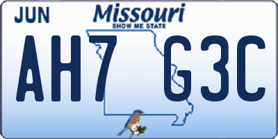MO license plate AH7G3C