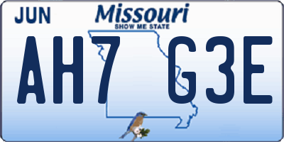 MO license plate AH7G3E