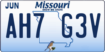 MO license plate AH7G3V