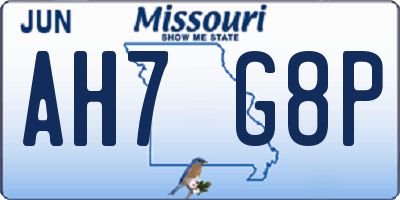 MO license plate AH7G8P