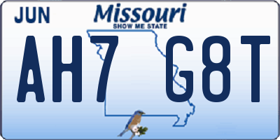 MO license plate AH7G8T