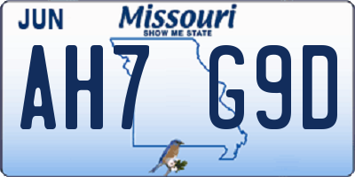MO license plate AH7G9D