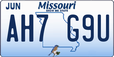 MO license plate AH7G9U