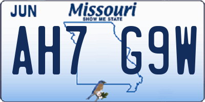 MO license plate AH7G9W